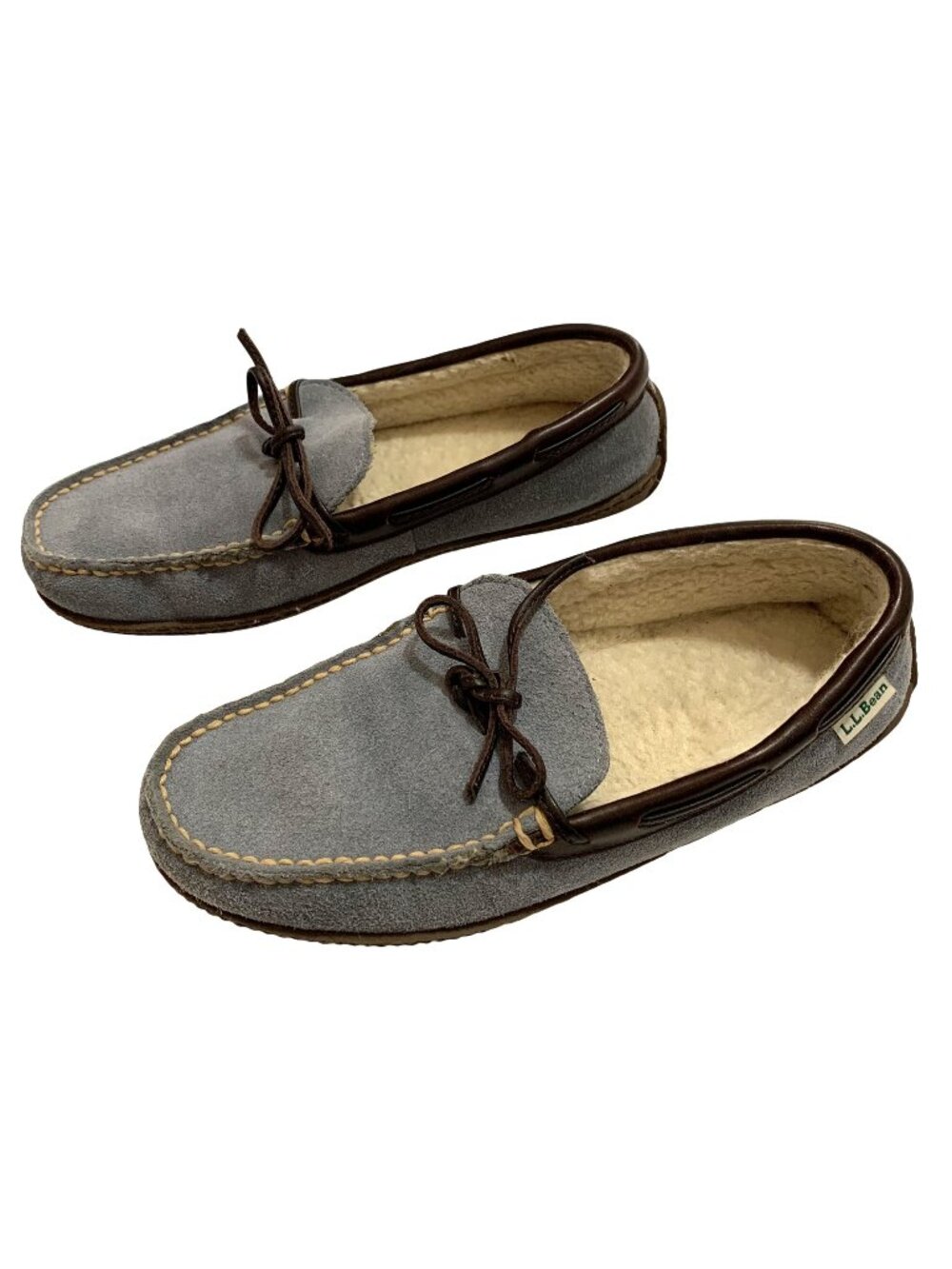 L.L. Bean Womens 8 Suede Wicked Good Moccasin Slippers Blue Shearling-Lined